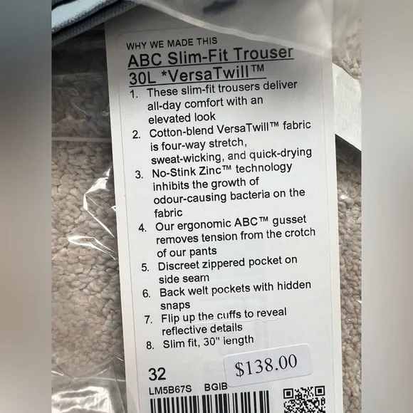 Lululemon ABC Slim-Fit Trouser 30L
Stretch Cotton VersaTwill - Picture 8 of 8